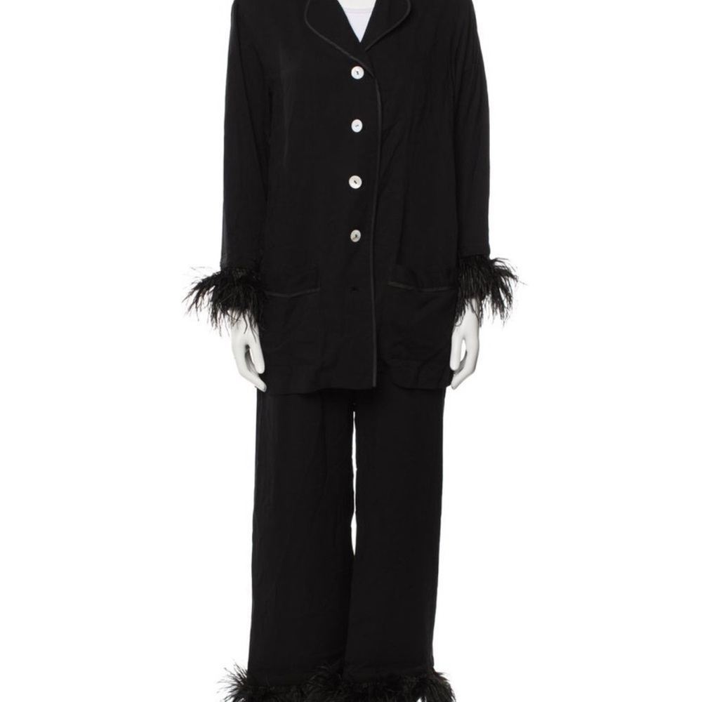 Sleeper Black Pajama Set with Feather Trim